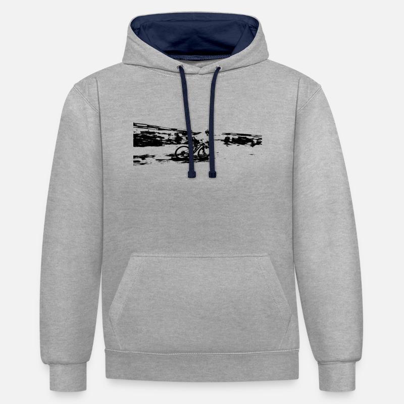 vtt vélo - Sweat à capuche contrasté - gris chiné/bleu marine