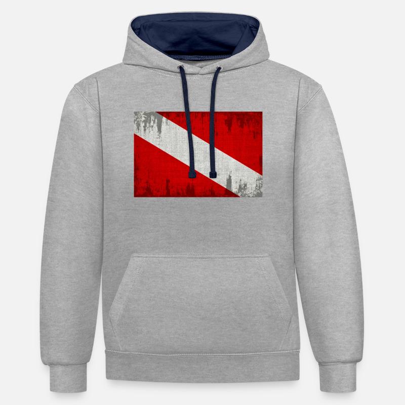 Drapeau de plongée - Sweat à capuche contrasté - gris chiné/bleu marine