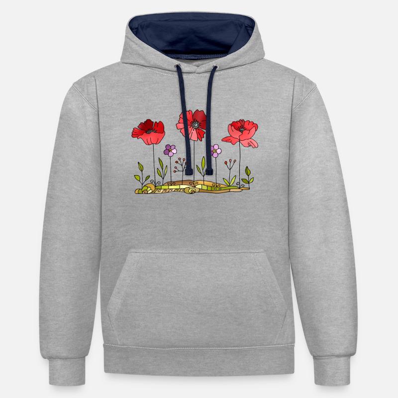 Fleur - Sweat à capuche contrasté - gris chiné/bleu marine