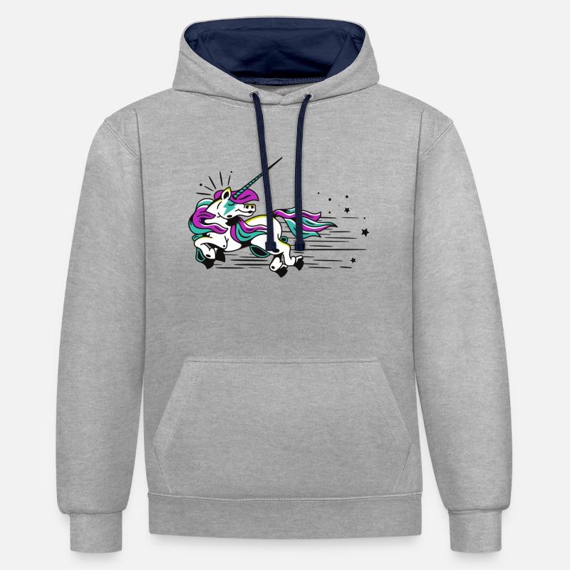 Fliegendes Einhorn - Kontrast-Hoodie - Grau meliert/Navy