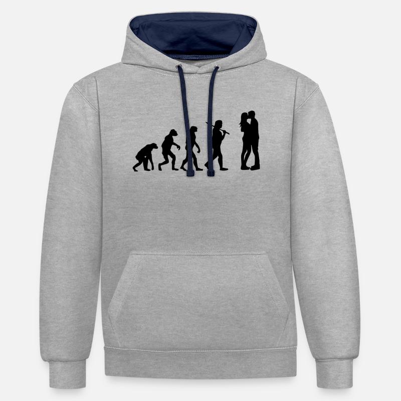 l'évolution de l'amour - Sweat à capuche contrasté - gris chiné/bleu marine