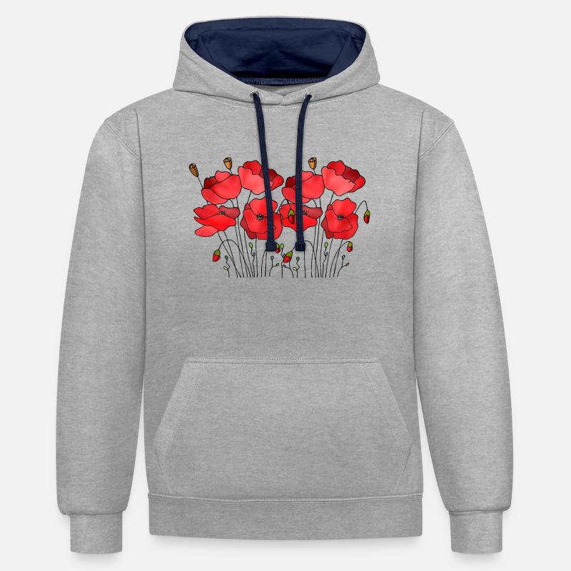 Fleur - Sweat à capuche contrasté - gris chiné/bleu marine
