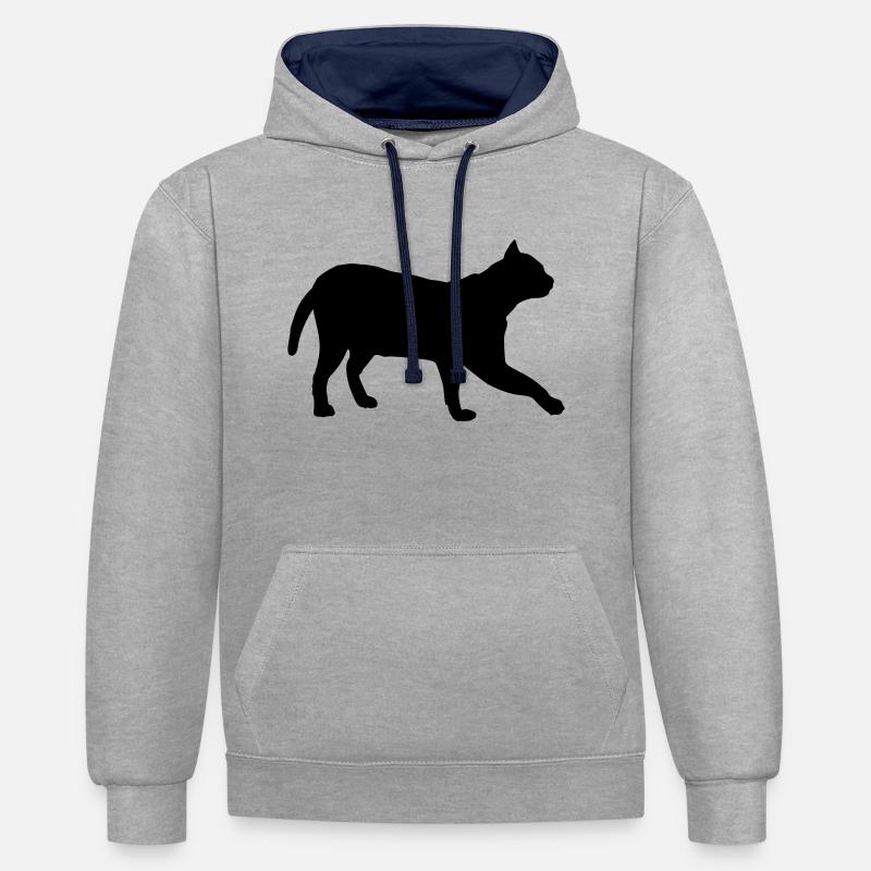 chat - Sweat à capuche contrasté - gris chiné/bleu marine