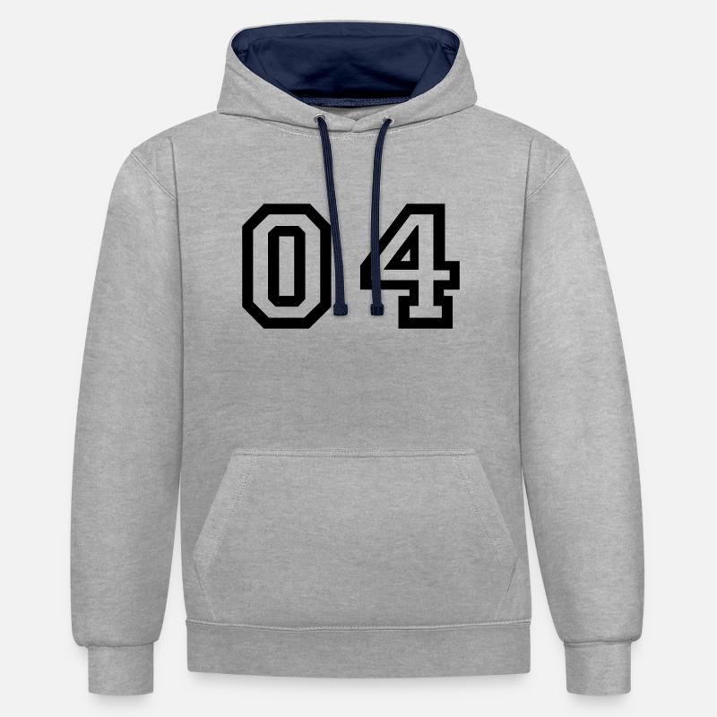 Nummer - 04 - Null vier - Kontrast-Hoodie - Grau meliert/Navy