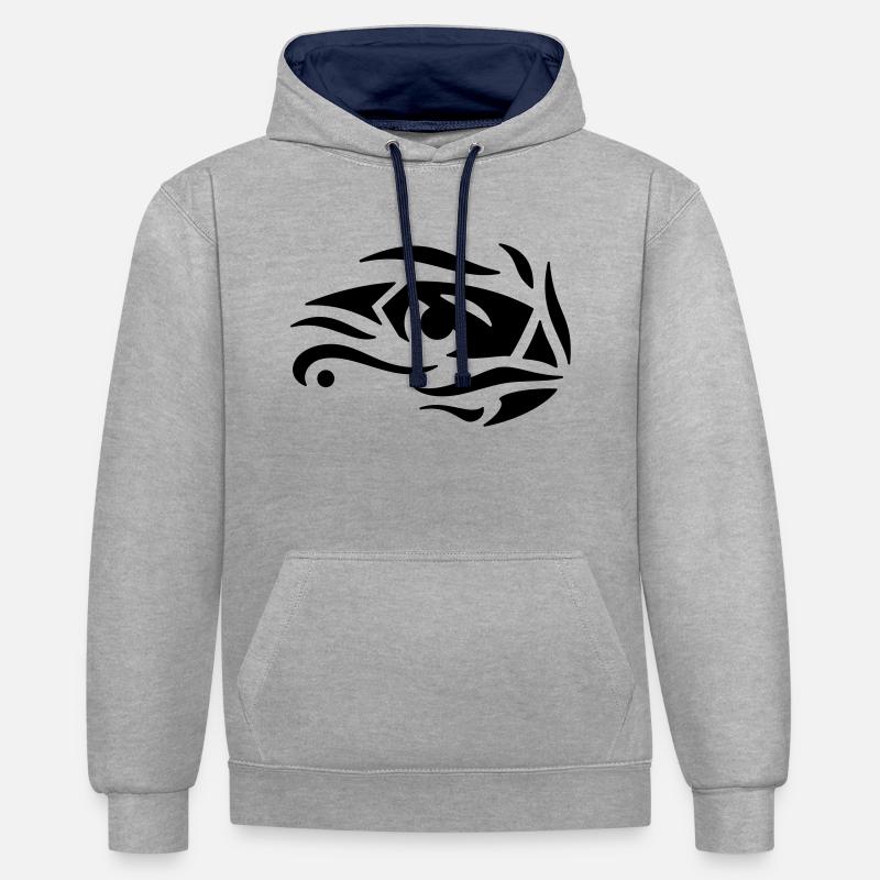 Œil-Aigle - Eagle-Eye - Sweat à capuche contrasté - gris chiné/bleu marine