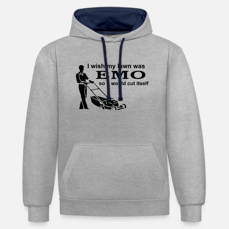 I Wish My Lawn Was Emo So It Would Cut Itself - Kontrast-Hoodie - Grau meliert/Navy