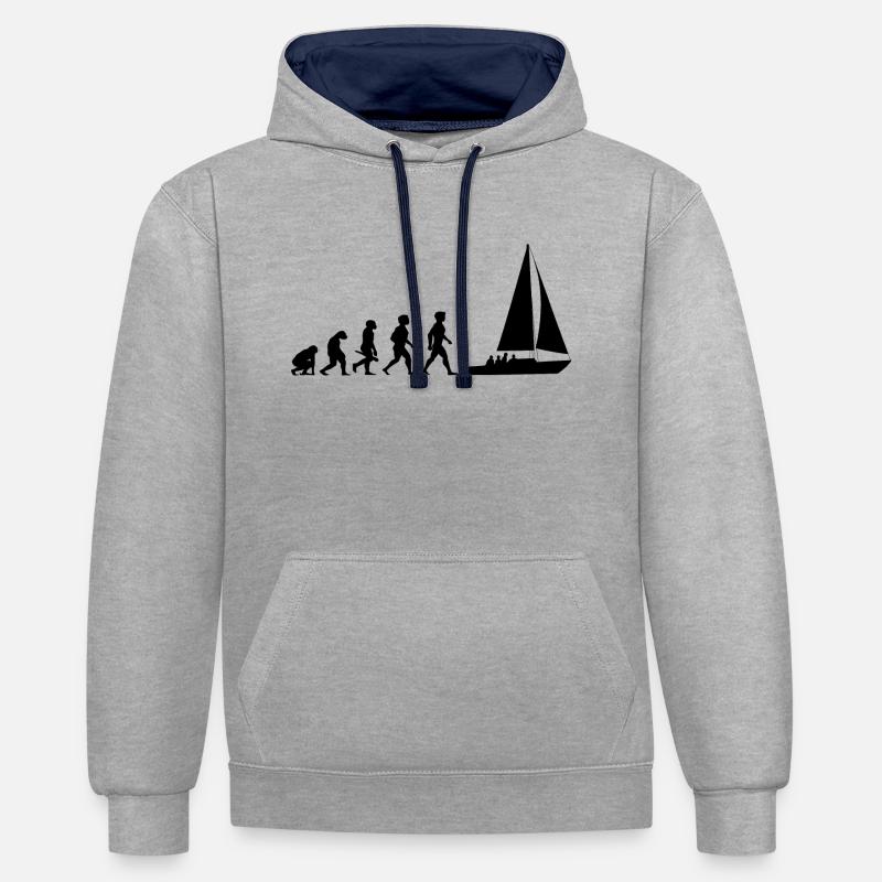 Voilier d'évolution voilier - Sweat à capuche contrasté - gris chiné/bleu marine