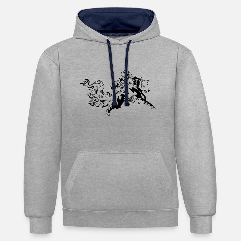 fire wolf - Sweat à capuche contrasté - gris chiné/bleu marine