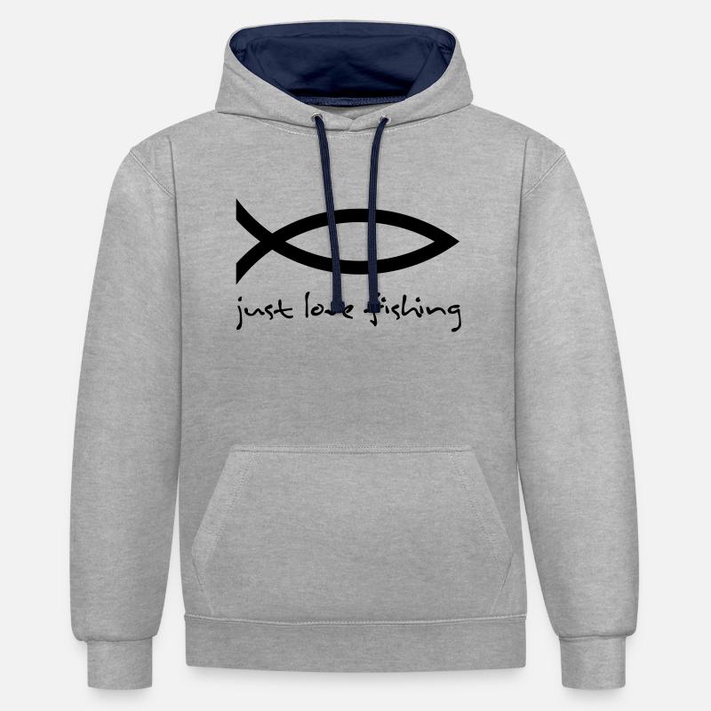 pêche - Sweat à capuche contrasté - gris chiné/bleu marine
