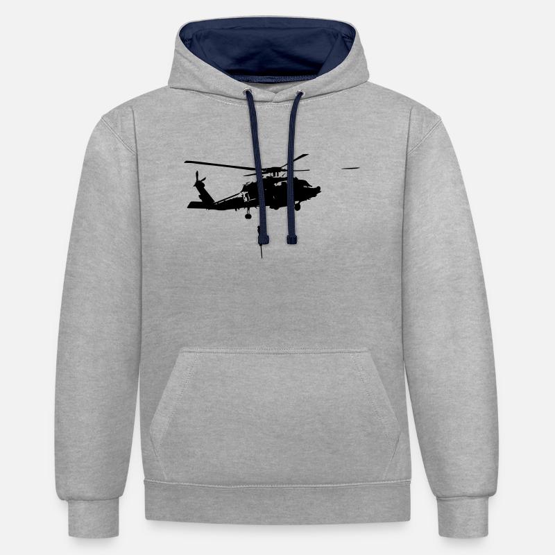 Helico intervention forces speciales - Sweat à capuche contrasté - gris chiné/bleu marine