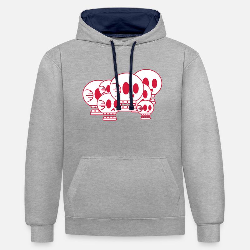 Bouquet De Crâne Rouge Blanc - Sweat à capuche contrasté - gris chiné/bleu marine