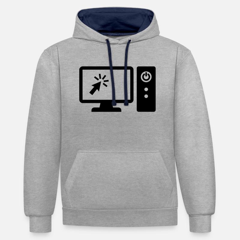 Ordinateur - Sweat à capuche contrasté - gris chiné/bleu marine