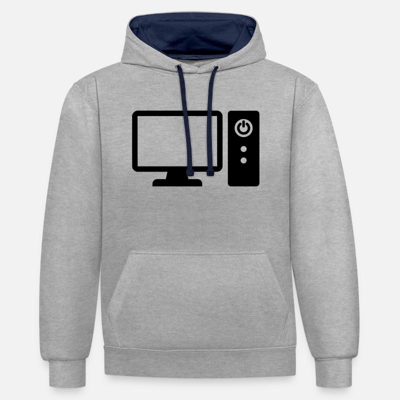 Ordinateur - Sweat à capuche contrasté - gris chiné/bleu marine