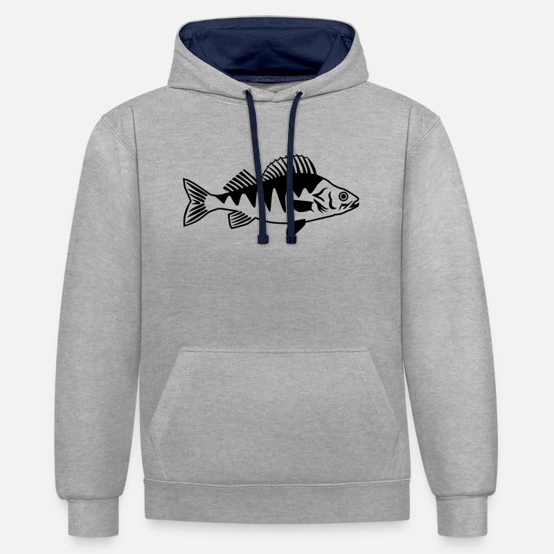 Perche - Sweat à capuche contrasté - gris chiné/bleu marine