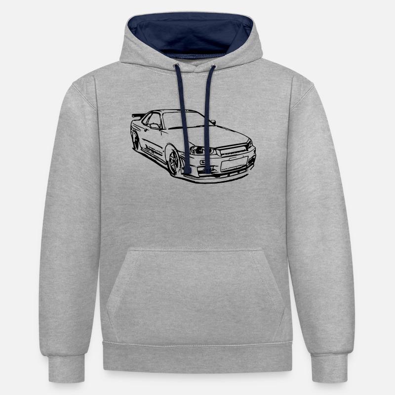 Skyline GTR R34 - Sweat à capuche contrasté - gris chiné/bleu marine