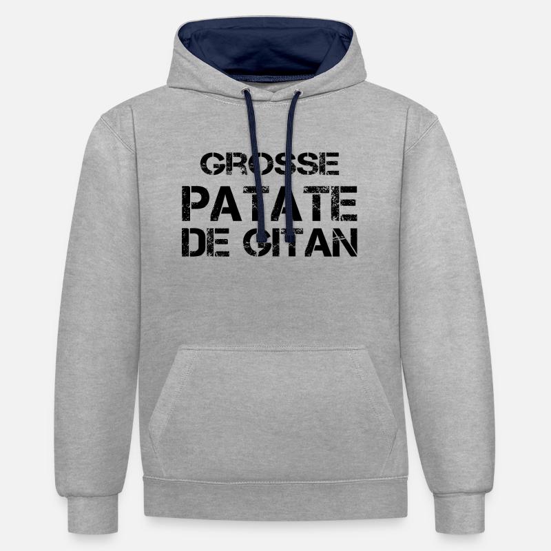 Grosse Patate de gitan - Sweat à capuche contrasté - gris chiné/bleu marine