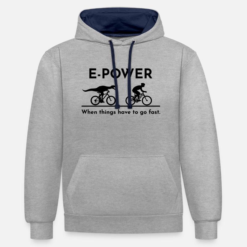 Velociraptor chasing e-biker - Kontrast-Hoodie - Grau meliert/Navy