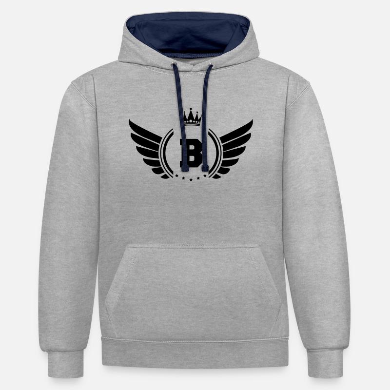 Armoiries B - Sweat à capuche contrasté - gris chiné/bleu marine