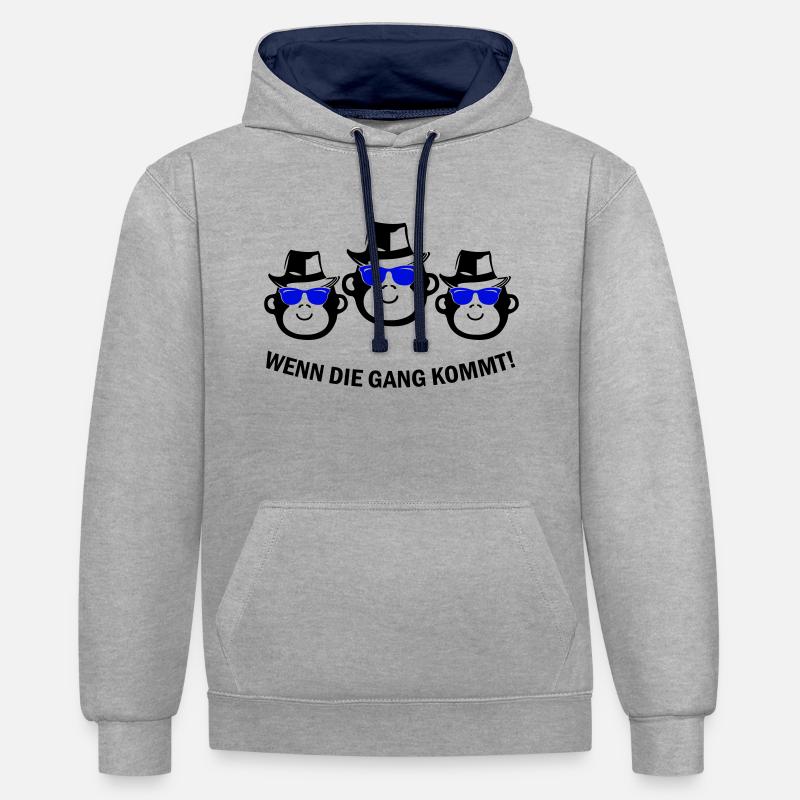 Gang de singes - Sweat à capuche contrasté - gris chiné/bleu marine