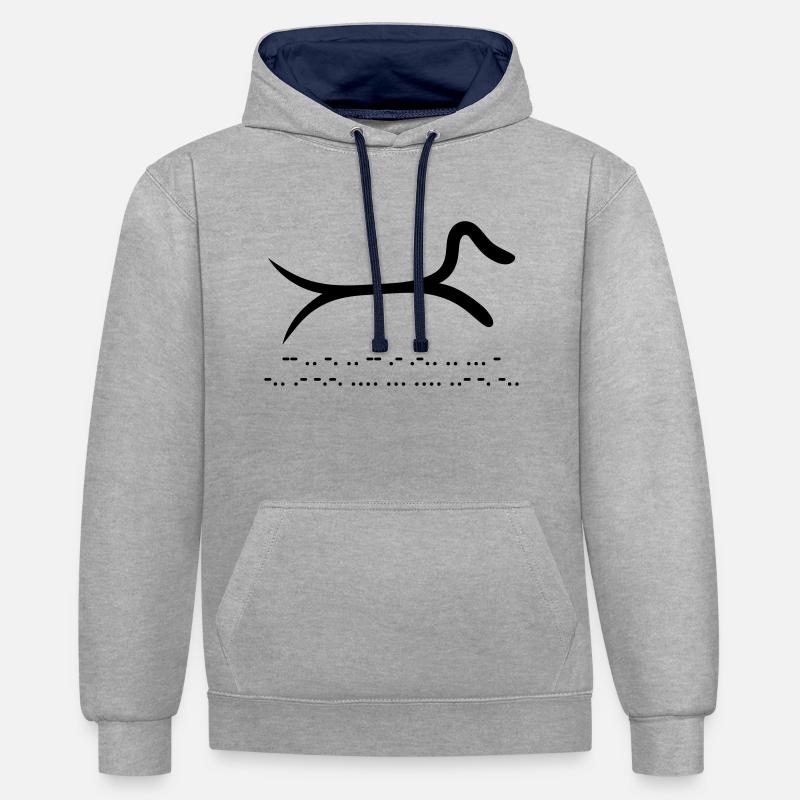 Teckel avec code morse - Sweat à capuche contrasté - gris chiné/bleu marine