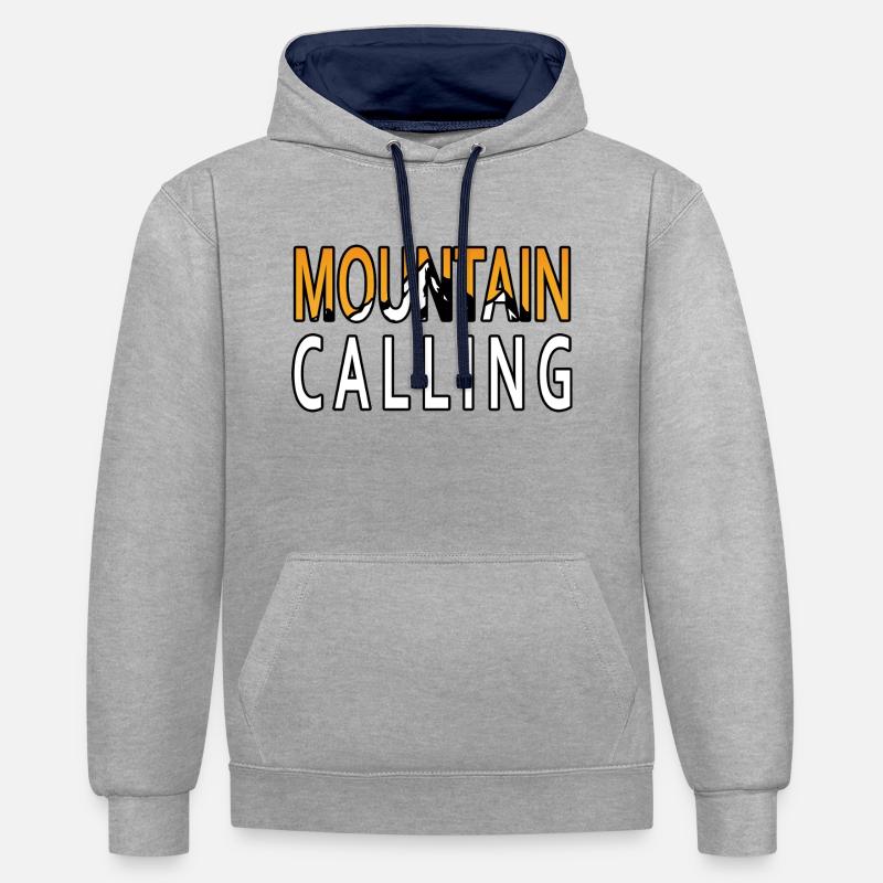 L’aventure vous attend - Mountain Calling. - Sweat à capuche contrasté - gris chiné/bleu marine