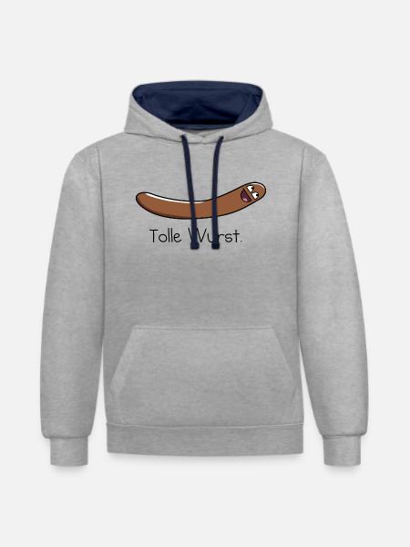 Tolle Wurst. - Kontrast-Hoodie - Grau meliert/Navy