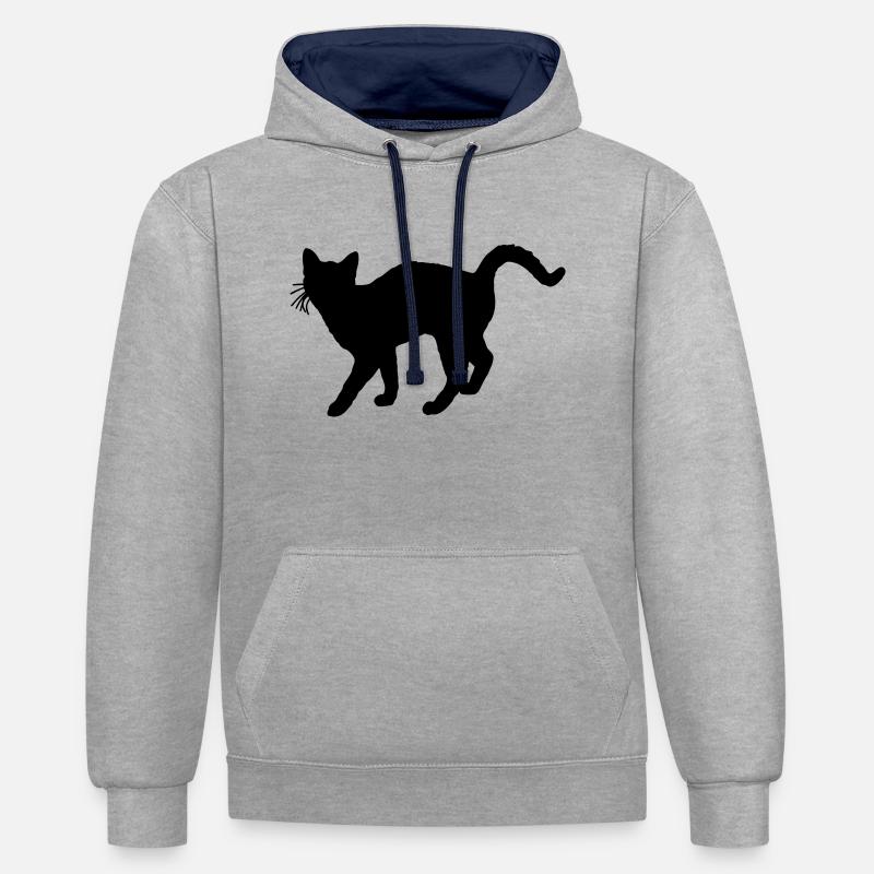 chat - Sweat à capuche contrasté - gris chiné/bleu marine