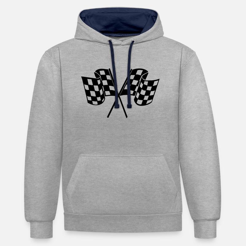 Drapeau Course Cible Voiture - Sweat à capuche contrasté - gris chiné/bleu marine