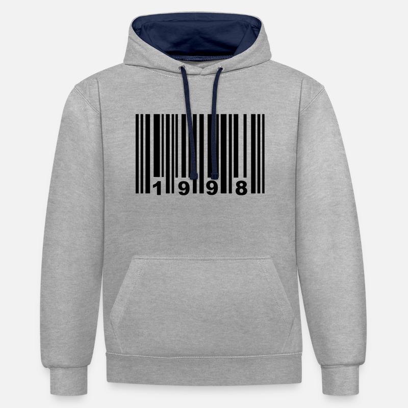 1998 - Sweat à capuche contrasté - gris chiné/bleu marine