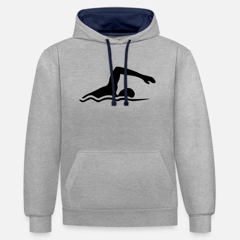 Illustration du nageur - Sweat à capuche contrasté - gris chiné/bleu marine