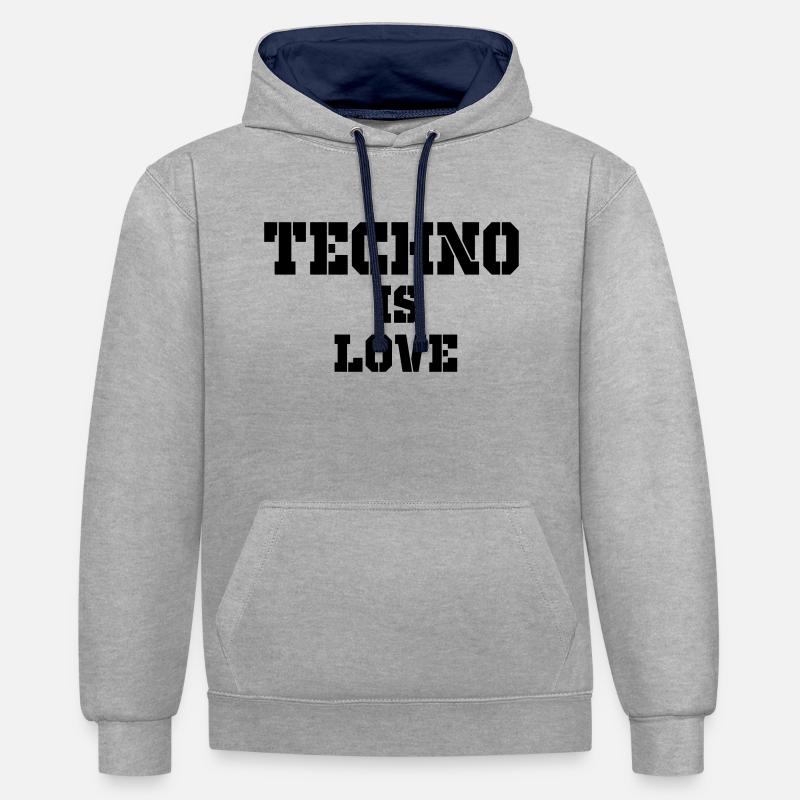 la techno c'est l'amour - Sweat à capuche contrasté - gris chiné/bleu marine