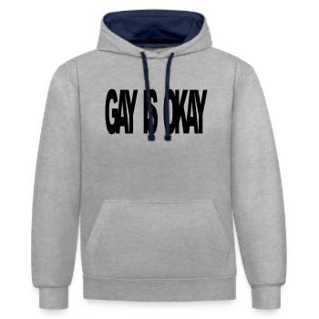 Gay est d'accord - Sweat à capuche contrasté - gris chiné/bleu marine - Devant - Liana (172cm) & Jaron (178cm)