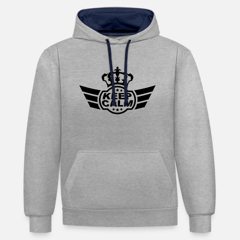 Keep Calm - Sweat à capuche contrasté - gris chiné/bleu marine