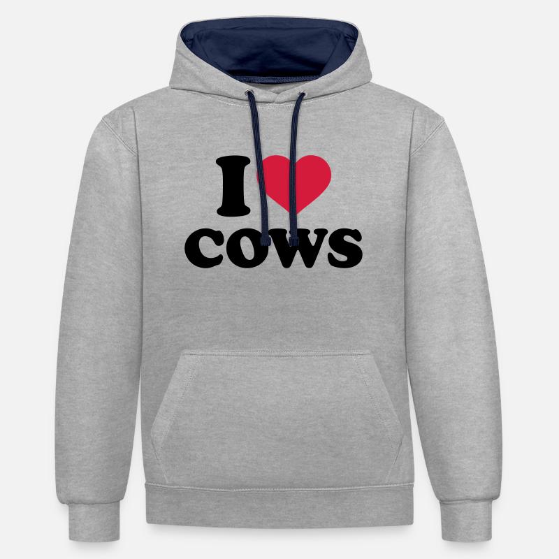 I love Cows - Sweat à capuche contrasté - gris chiné/bleu marine