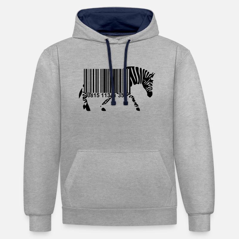 Strichcode Zebra - Kontrast-Hoodie - Grau meliert/Navy