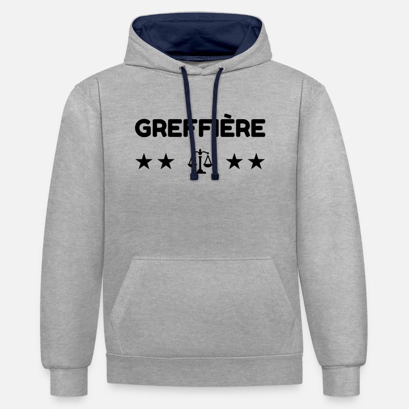 greffier / greffe / tribunal / justice / juge - Sweat à capuche contrasté - gris chiné/bleu marine