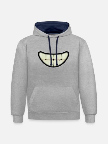 Smiling mouth with big teeth - Contrast hoodie - heather grey/navy