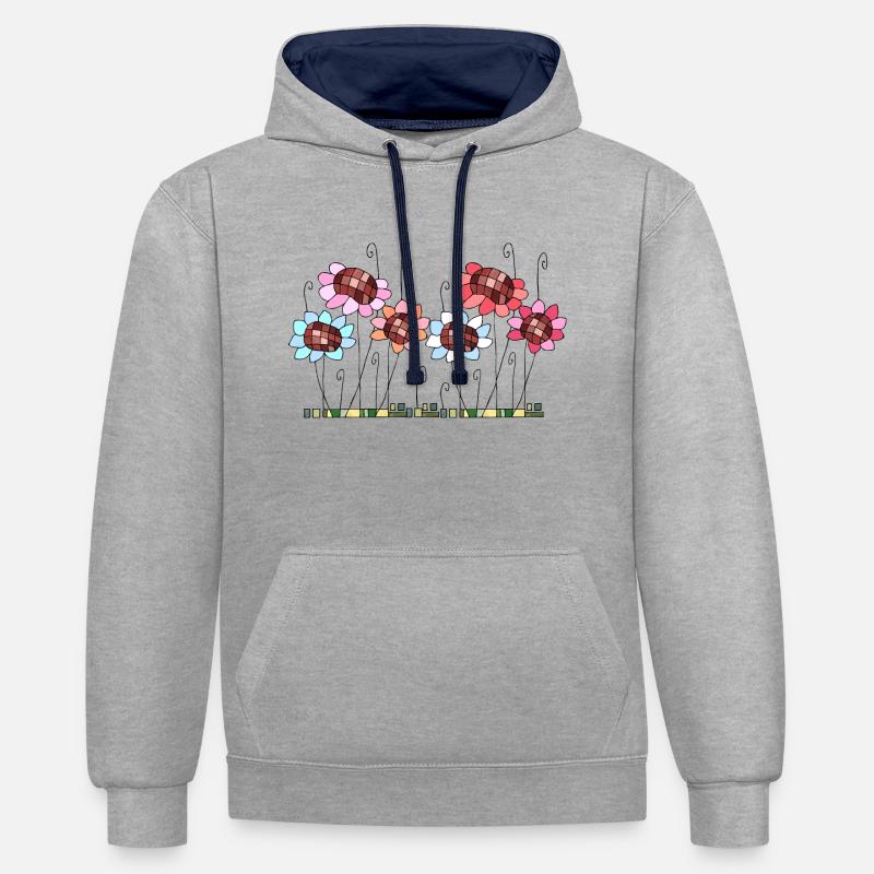 Fleur - Sweat à capuche contrasté - gris chiné/bleu marine