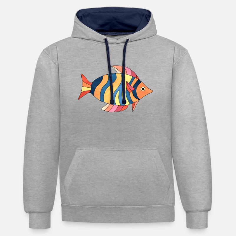 Poisson - Sweat à capuche contrasté - gris chiné/bleu marine
