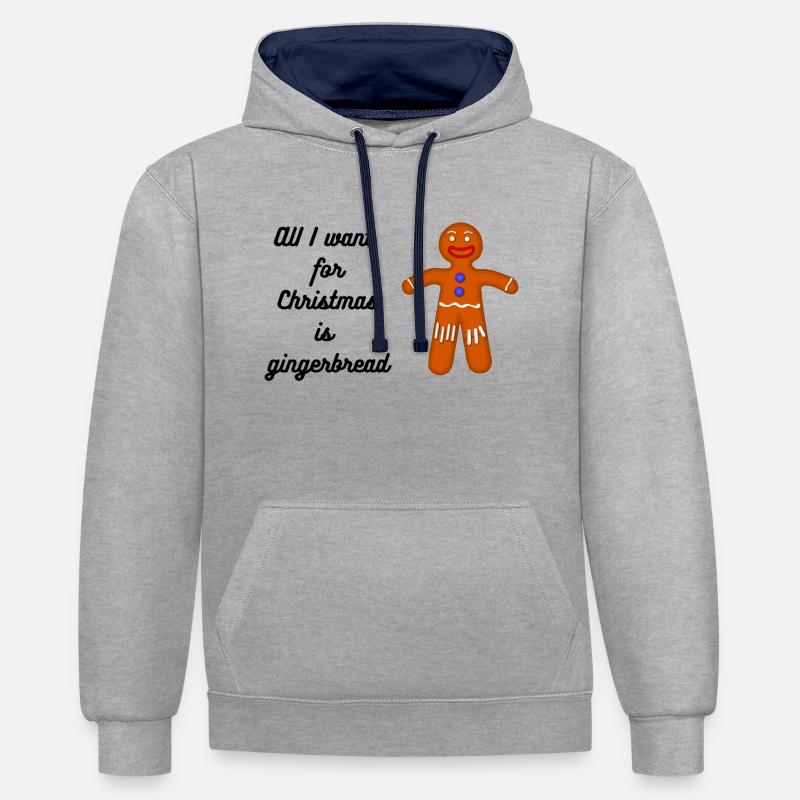 Gingerbread Christmas Design, Gingerbread - Sweat à capuche contrasté - gris chiné/bleu marine