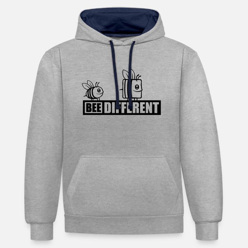 bee citation différente - Sweat à capuche contrasté - gris chiné/bleu marine