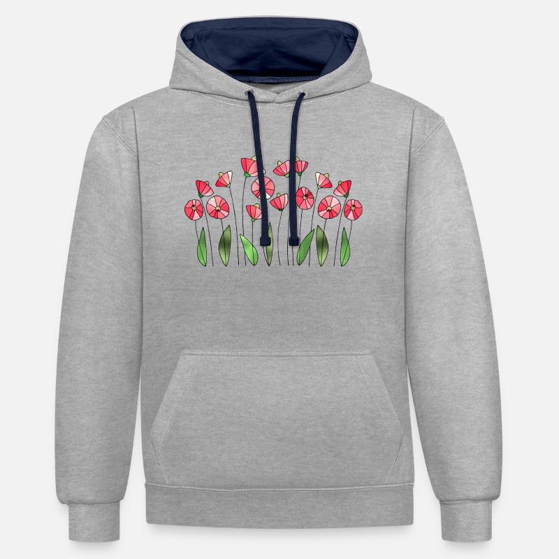 Fleur - Sweat à capuche contrasté - gris chiné/bleu marine