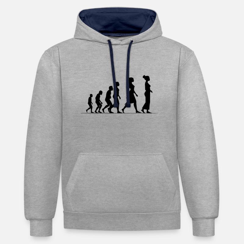 Évolution féministe - Sweat à capuche contrasté - gris chiné/bleu marine