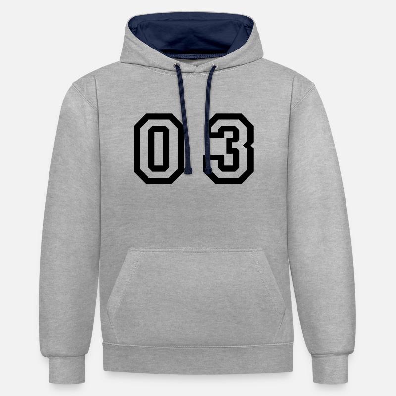 nombre - 03 - zéro trois - Sweat à capuche contrasté - gris chiné/bleu marine