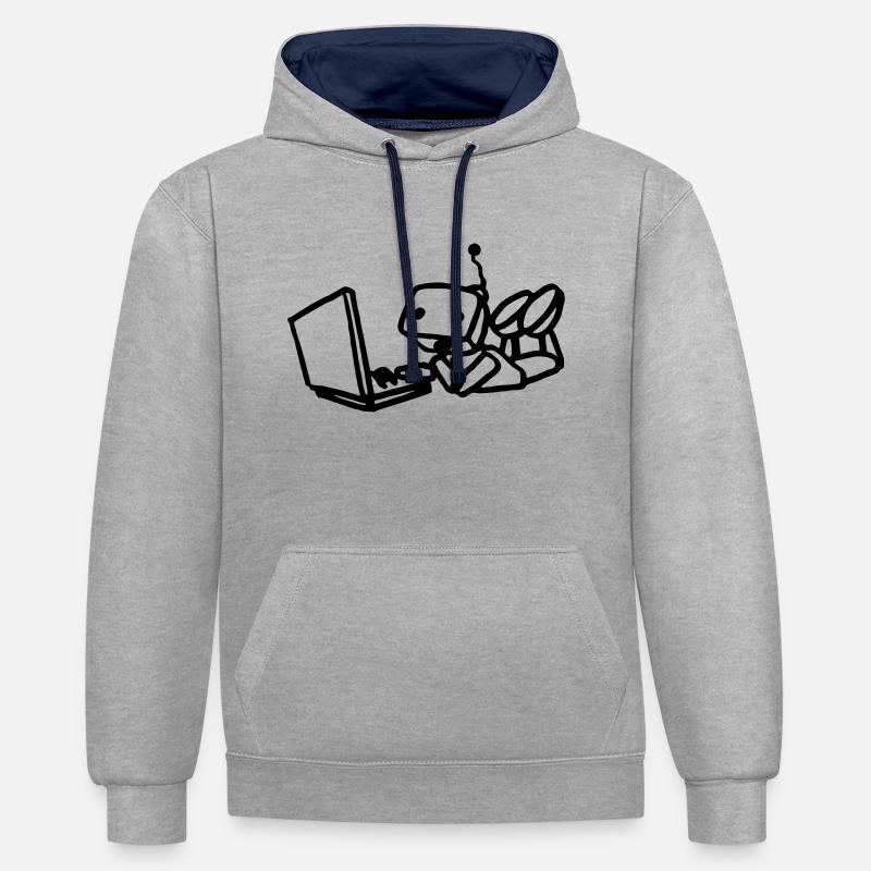 Robot using laptop - Kontrast-Hoodie - Grau meliert/Navy