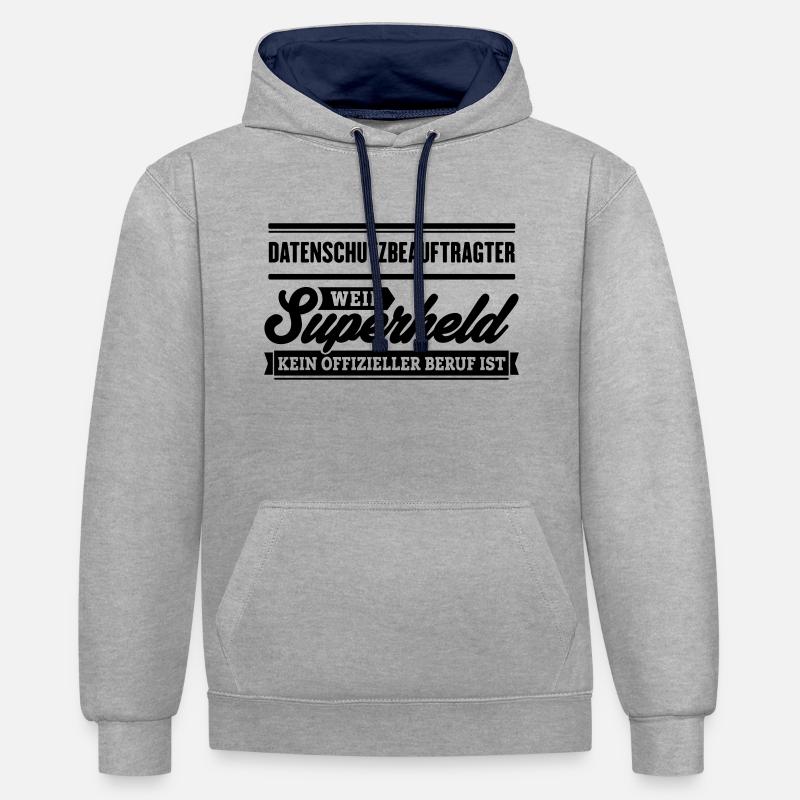 Superheld Datenschutzbeauftragter - Kontrast-Hoodie - Grau meliert/Navy