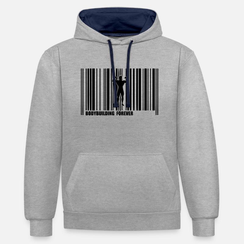 code barre bodybuilding forever - Sweat à capuche contrasté - gris chiné/bleu marine
