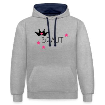 Junggesellinnenabschied BRAUT - Kontrast-Hoodie - Grau meliert/Navy - Vorne - Liana (172cm) & Jaron (178cm)