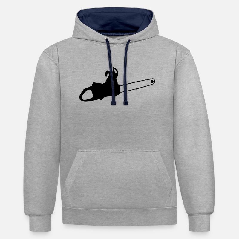 motorsaege_t1 - Sweat à capuche contrasté - gris chiné/bleu marine