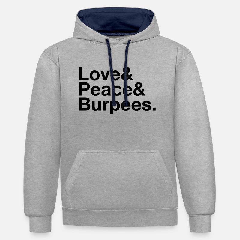 Love, Peace, Burpees - Sweat à capuche contrasté - gris chiné/bleu marine